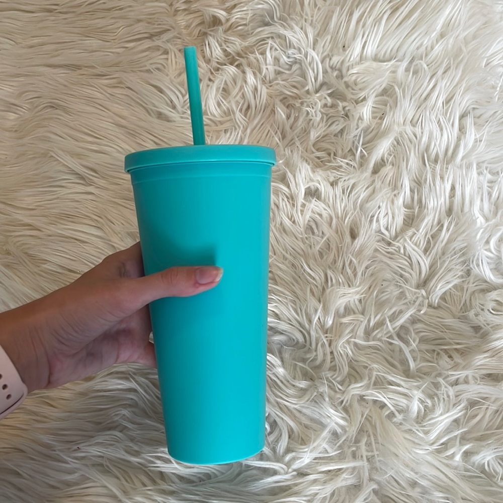 Tiffany blue sea foam green reusable tumbler cup w screw on lid & straw bpa free